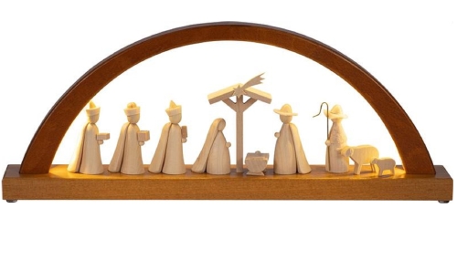 Richard Glässer Schwibbogen Christi Geburt Figuren natur, LED-Beleuchtung